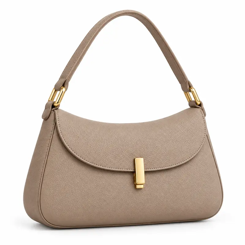 Taupe leather shoulder handbag
