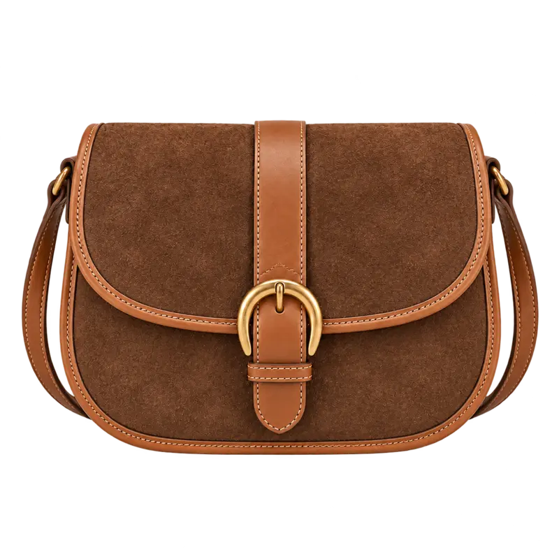 Tobacco suede saddle crossbody bag